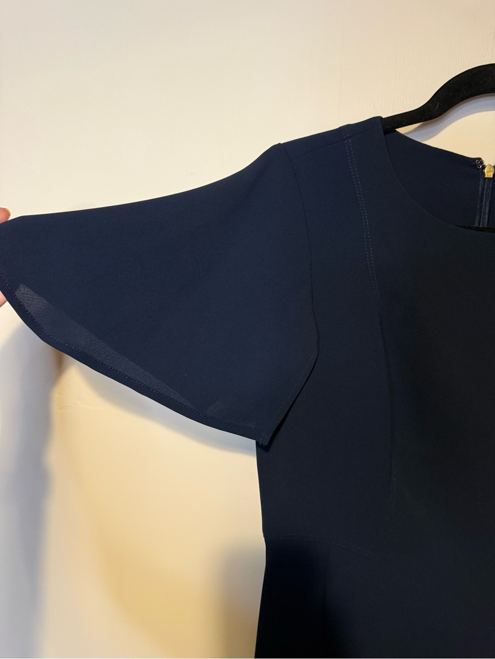 Donna Karan Navy Blue Short Sleeve Asymmetrical Handkerchief A Line Dress Sz 4 - Picture 5 of 9